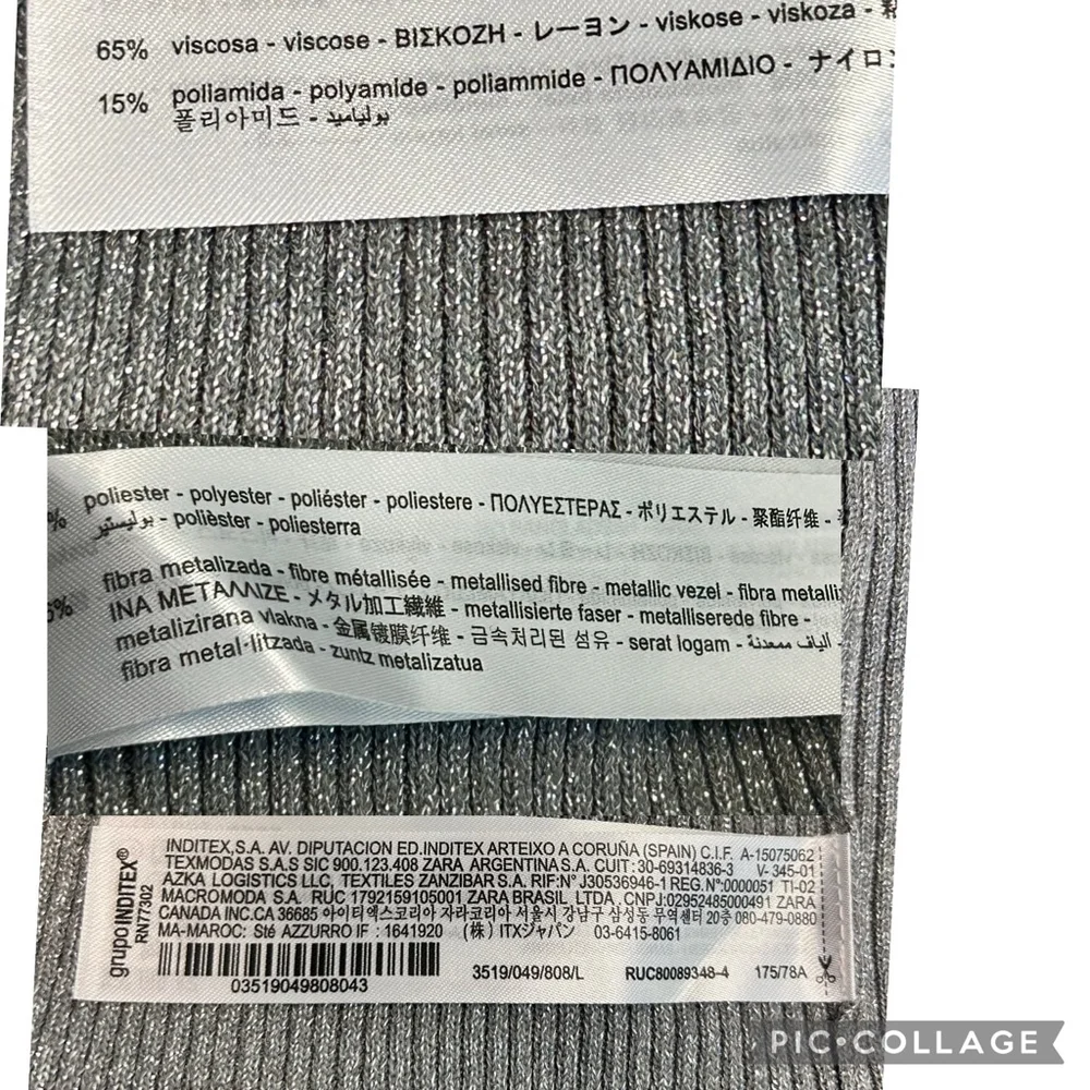 Zara metallic silver thread gray knit midi pencil skirt side slit Sz L NWOT￼